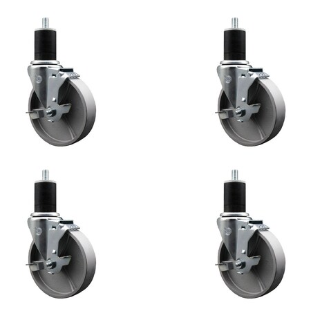 Service Caster 5'' Semi Steel Swivel 1-3/4'' Expanding Stem Caster Set with Brake, 4PK SCC-EX20S514-SSS-TLB-134-4
